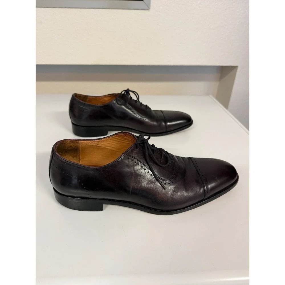Saks Fith Avenue Italian Leather Cap Toe Oxfords Burgundy Dress Shoes Mens 8.5M